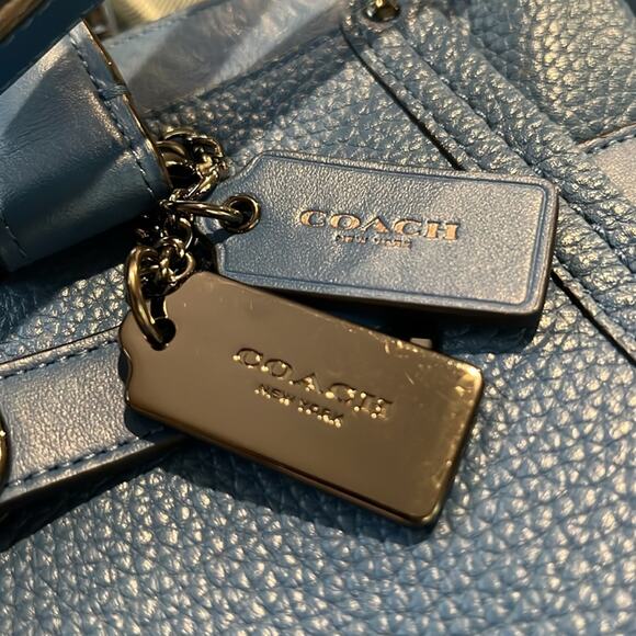 Coach Swagger 27 Blue Pebbled Crossbody Shoulder Hand Bag Purse - Picture 9 of 9